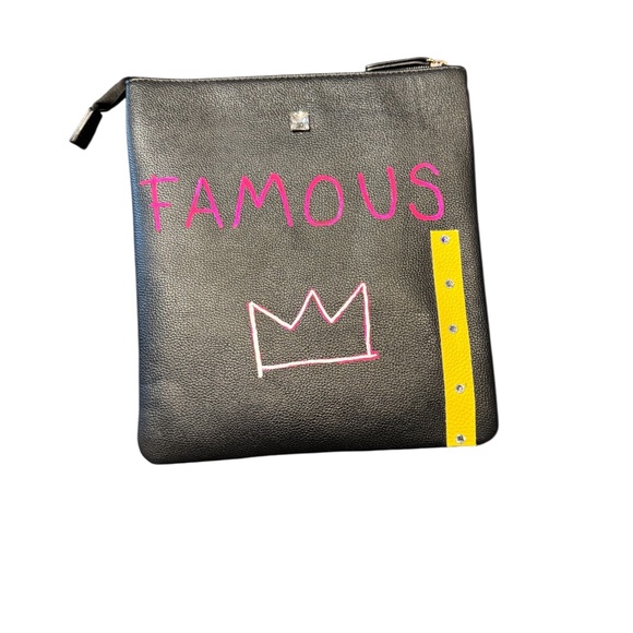 🩷 Hand-Painted Genuine Leather Abstract Crossbody Bag With Adjustable Strap - Picture 2 of 6